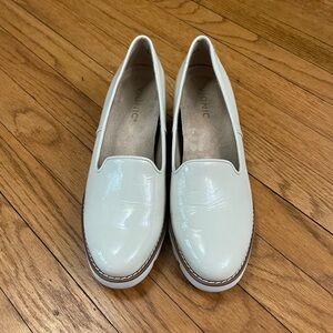 Vionic Willa Wedge Patent Leather Water Resistant Slip on Shoe Cream Color 8